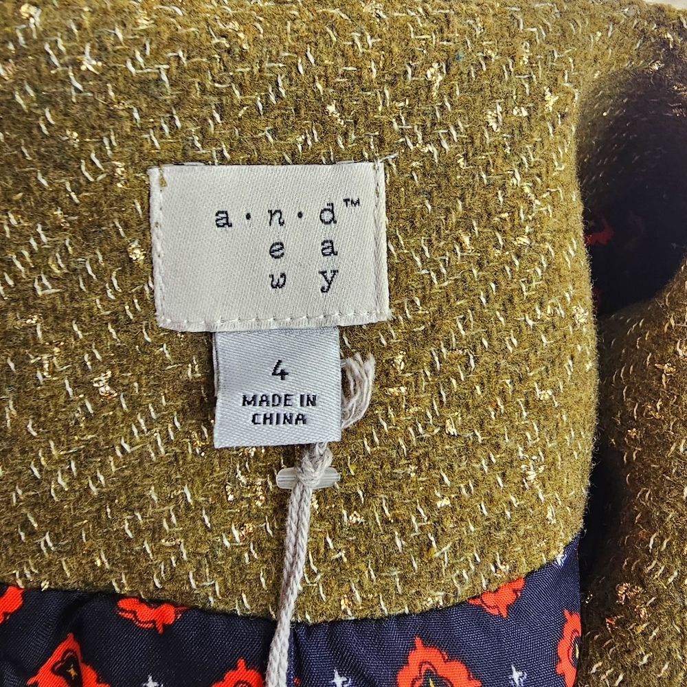 A NEW DAY Cropped Speckled Tweed Blazer Jacket in Olive Sz: 4 (Small) - Picture 15 of 16